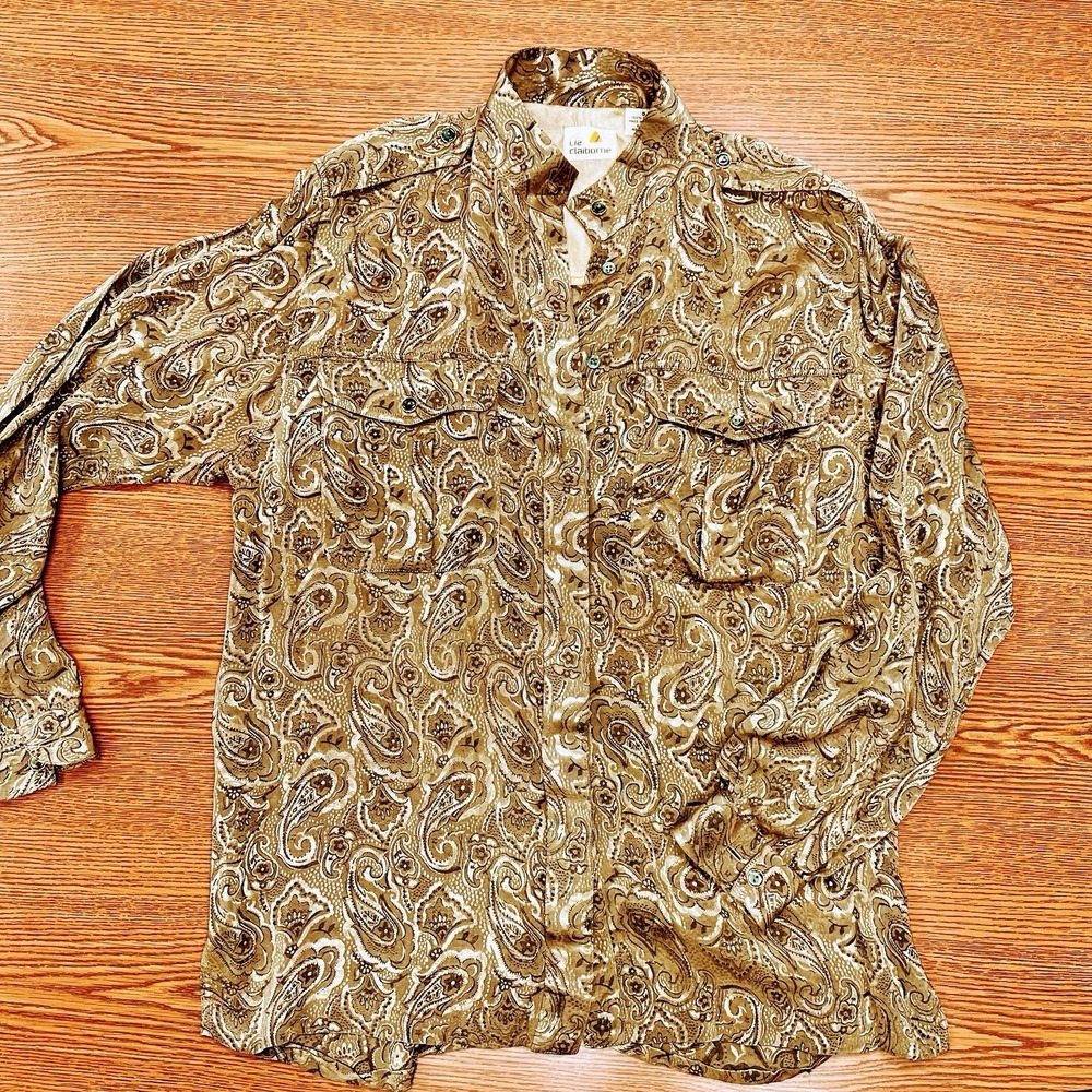 Vintage Liz Claiborne Blouse Womens 6 Paisley Iridescent Pockets‎ Pearl Gorgeous